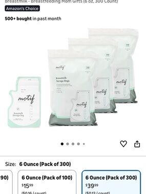 3 Bags (300) NWT Motif Medical Breast Milk Storage Bags